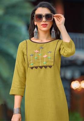 Green Embroidered Cotton Party-Wear-Kurtis 2