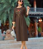 Brown Embroidered Cotton Party-Wear-Kurtis