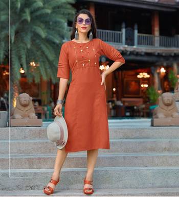 Orange Embroidered Cotton Party-Wear-Kurtis 1