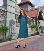 Blue Embroidered Cotton Party-Wear-Kurtis