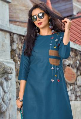 Blue Embroidered Cotton Party-Wear-Kurtis 2