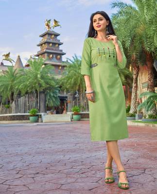 Green Embroidered Cotton Party-Wear-Kurtis 1