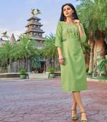 Green Embroidered Cotton Party-Wear-Kurtis