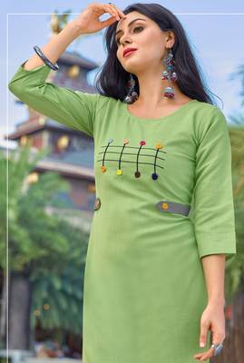 Green Embroidered Cotton Party-Wear-Kurtis 2