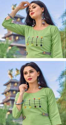 Green Embroidered Cotton Party-Wear-Kurtis 3
