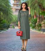 Dark-Green Embroidered Cotton Party-Wear-Kurtis