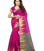   rani pink woven cotton silk blend saree with blouse