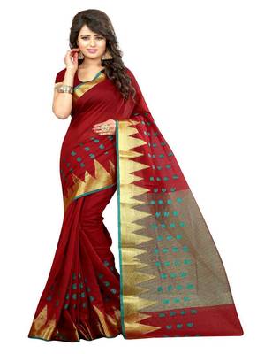 Maroon woven cotton silk blend saree with blouse 1