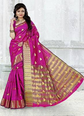Magenta woven cotton silk blend saree with blouse 1