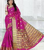 Magenta woven cotton silk blend saree with blouse