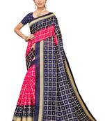 Pink printed art silk saree with blouse