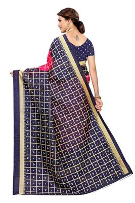 Pink printed art silk saree with blouse 5