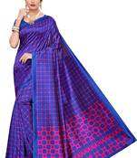 Blue printed art silk saree with blouse
