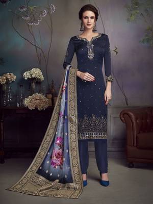 Navy-Blue Embroidered Faux Georgette Salwar 1