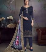 Navy-Blue Embroidered Faux Georgette Salwar