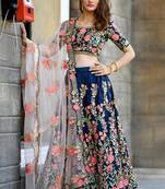 Blue embroidered silk semi stitched lehenga