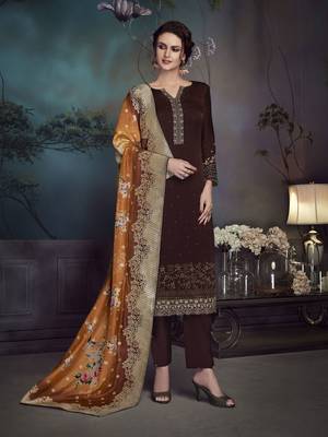 Brown Embroidered Faux Georgette Salwar 1