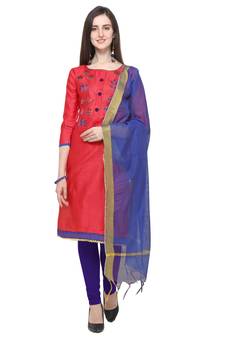 Pink embroidered cotton salwar suit with chanderi cotton dupatta