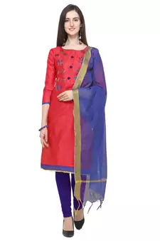 Pink embroidered cotton salwar suit with chanderi cotton dupatta