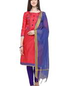 Pink embroidered cotton salwar suit with chanderi cotton dupatta