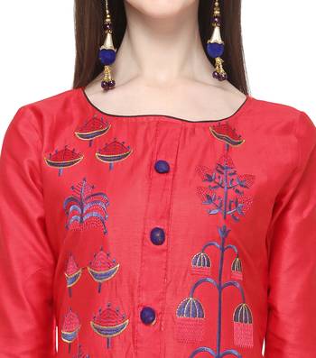 Pink embroidered cotton salwar suit with chanderi cotton dupatta 2