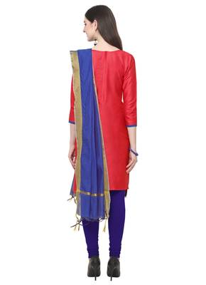 Pink embroidered cotton salwar suit with chanderi cotton dupatta 3