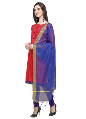 Pink embroidered cotton salwar suit with chanderi cotton dupatta 4