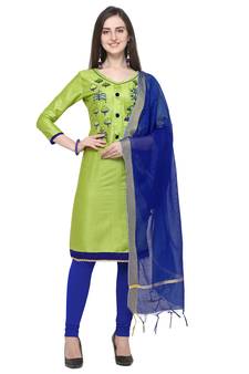 Light-green embroidered cotton salwar suit with chanderi cotton dupatta