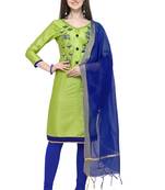 Light-green embroidered cotton salwar suit with chanderi cotton dupatta