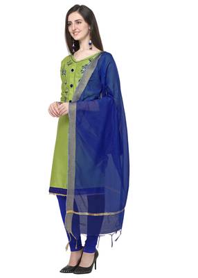 Light-green embroidered cotton salwar suit with chanderi cotton dupatta 4