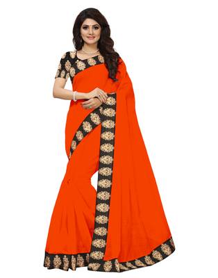 Orange plain chanderi saree with blouse 1