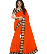 Orange plain chanderi saree with blouse