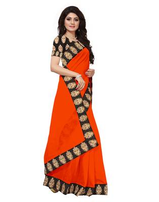 Orange plain chanderi saree with blouse 3