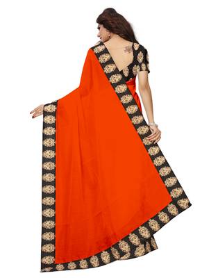 Orange plain chanderi saree with blouse 4