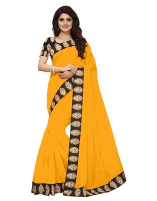Yellow plain chanderi saree with blouse 1
