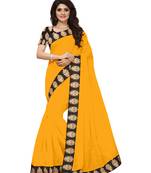 Yellow plain chanderi saree with blouse