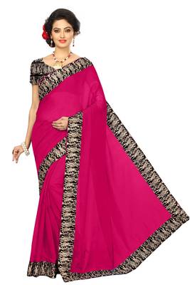 Pink plain chanderi saree with blouse 1