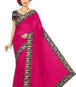 Pink plain chanderi saree with blouse