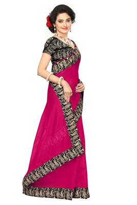 Pink plain chanderi saree with blouse 2