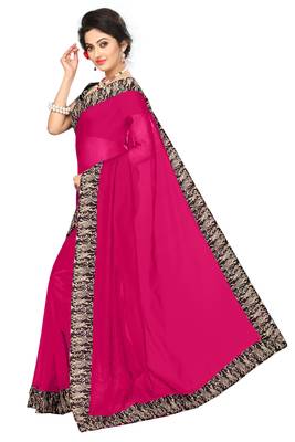 Pink plain chanderi saree with blouse 3