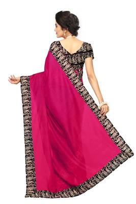 Pink plain chanderi saree with blouse 4