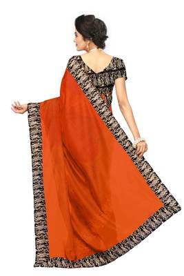 Orange plain chanderi saree with blouse 4
