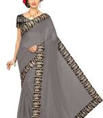 Grey plain chanderi saree with blouse