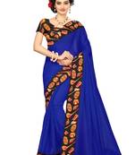 Blue plain chanderi saree with blouse