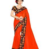 Orange plain chanderi saree with blouse