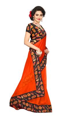 Orange plain chanderi saree with blouse 3