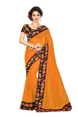 Mustard plain chanderi saree with blouse 1