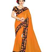 Mustard plain chanderi saree with blouse