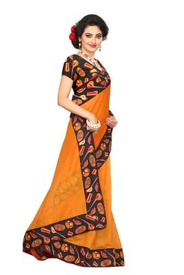 Mustard plain chanderi saree with blouse 3