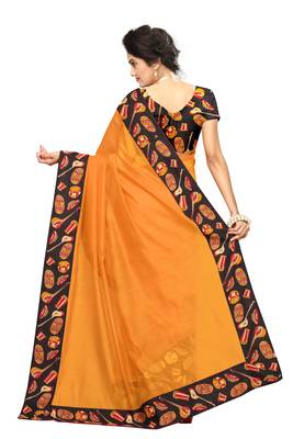 Mustard plain chanderi saree with blouse 4